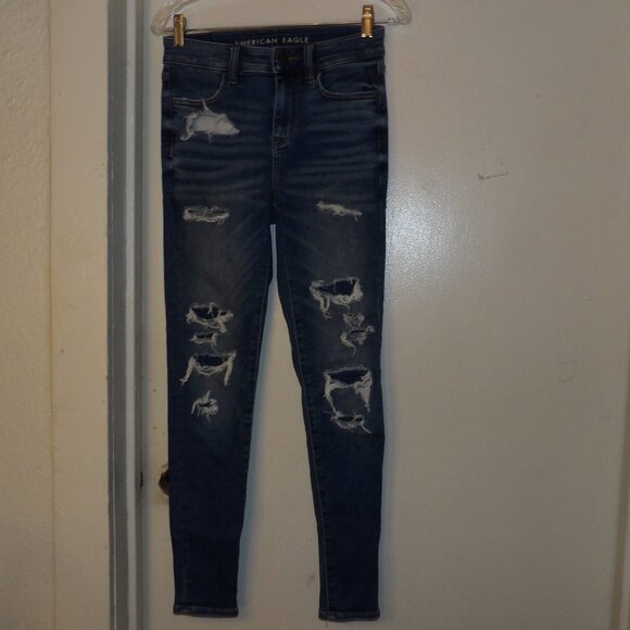 American Eagle Hi-Rise Jegging Skinny Distressed Jeans Sz 2 Regular - Picture 1 of 9